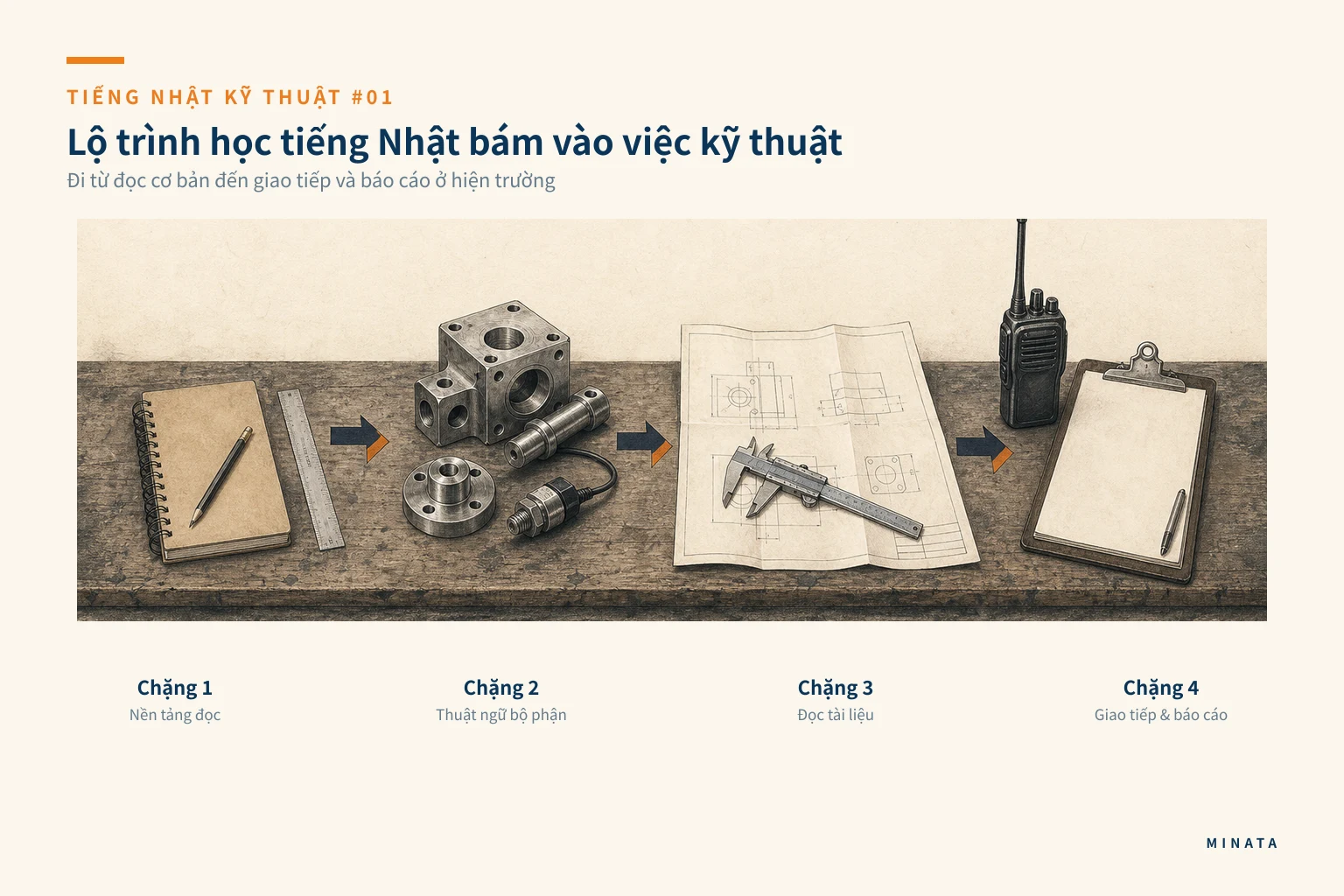 Lộ trình học tiếng Nhật hiện trường cho kỹ sư — bốn chặng