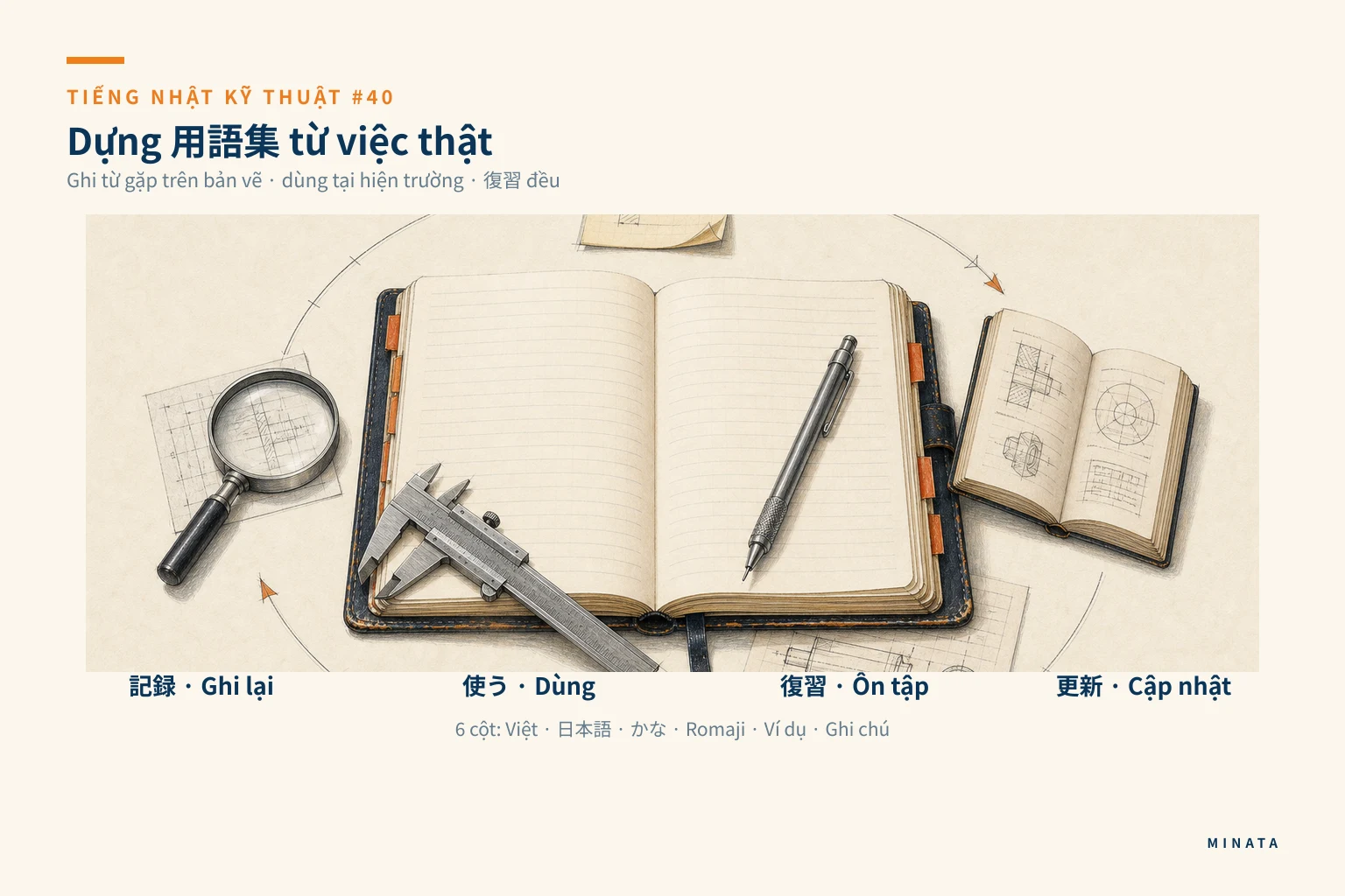 Minh hoạ cách tự học bằng sổ tay thuật ngữ kỹ thuật cá nhân.