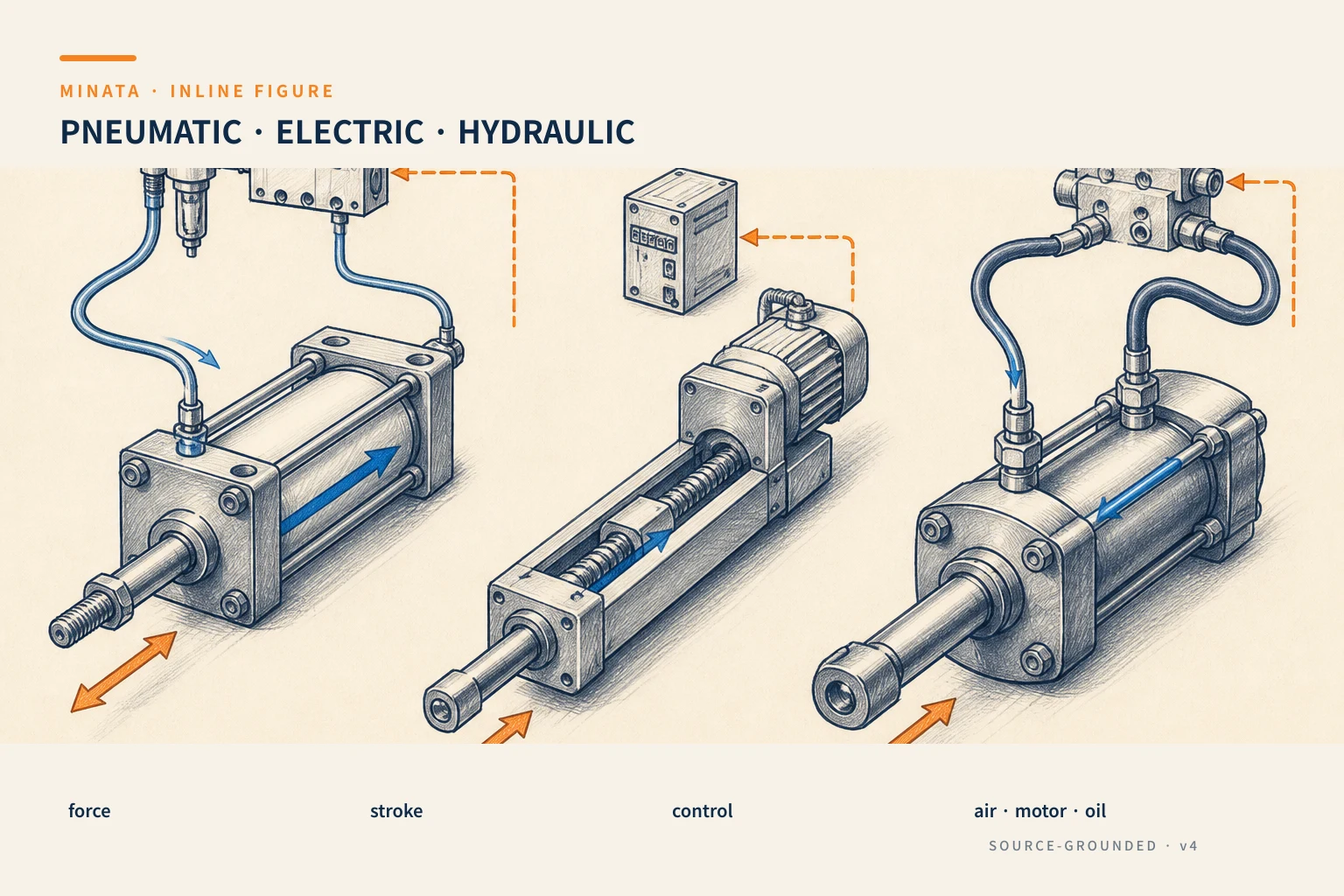 Diagram for choosing an actuator by force, stroke and control level