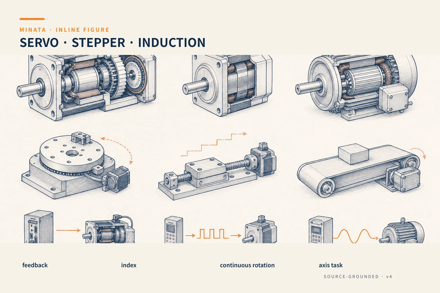 Diagram for choosing servo, stepper and induction by the axis task