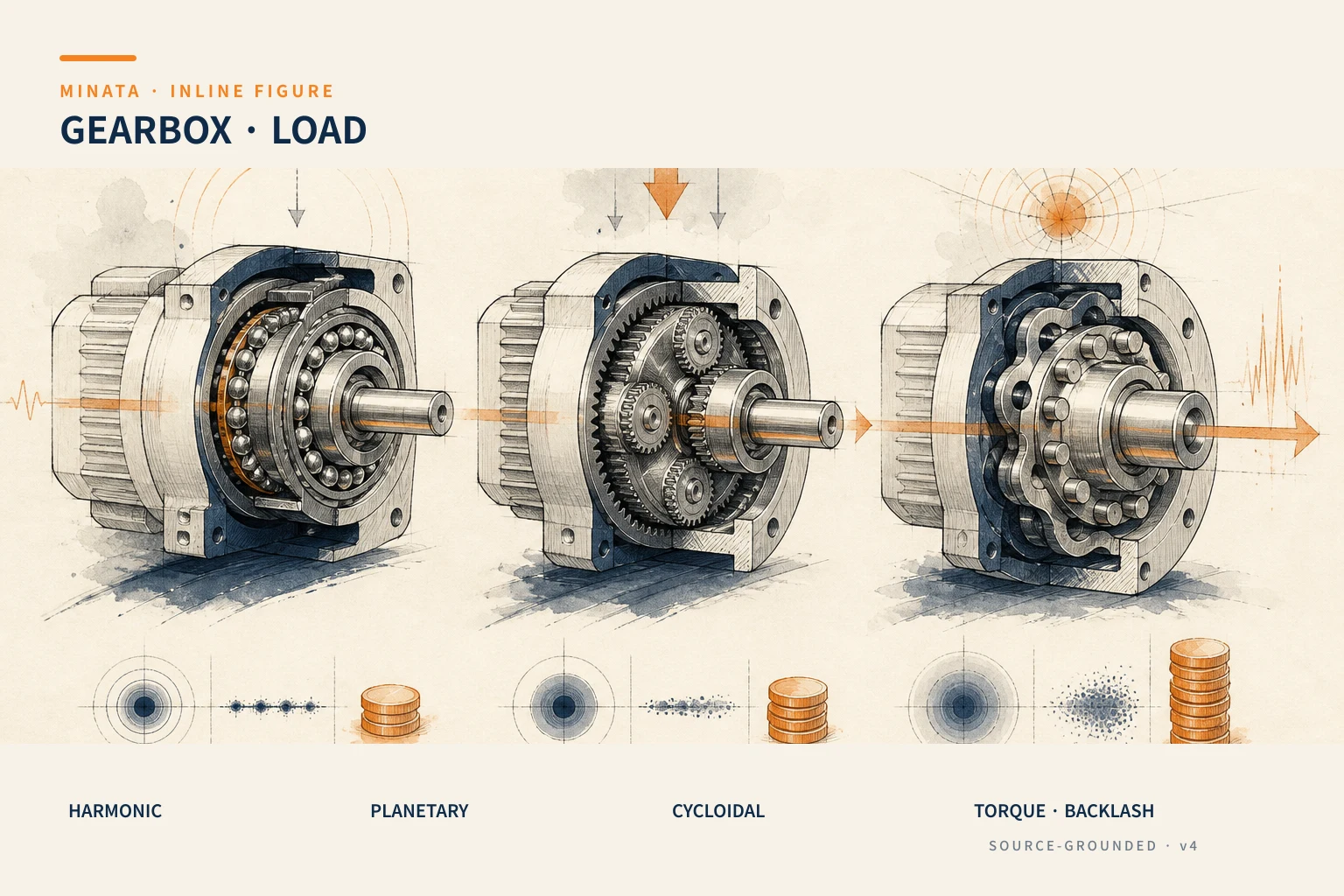 Diagram for choosing a gearbox by torque, backlash and cost