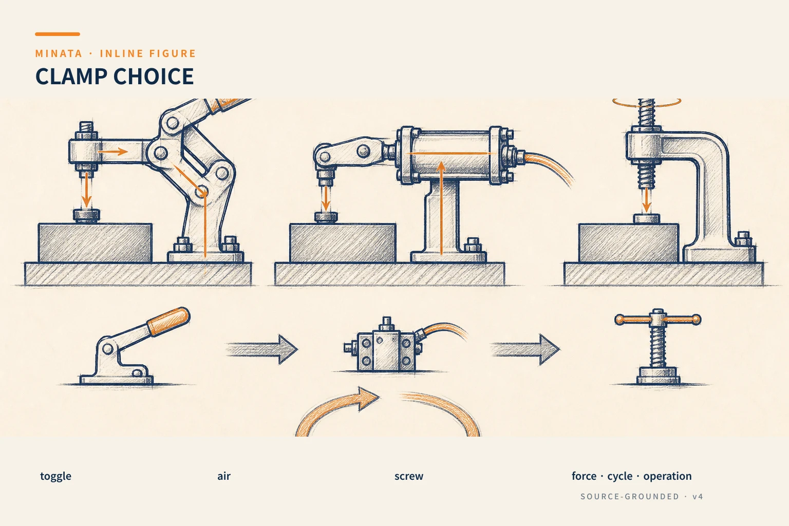 Diagram for choosing a clamp by force, cycle and automation level