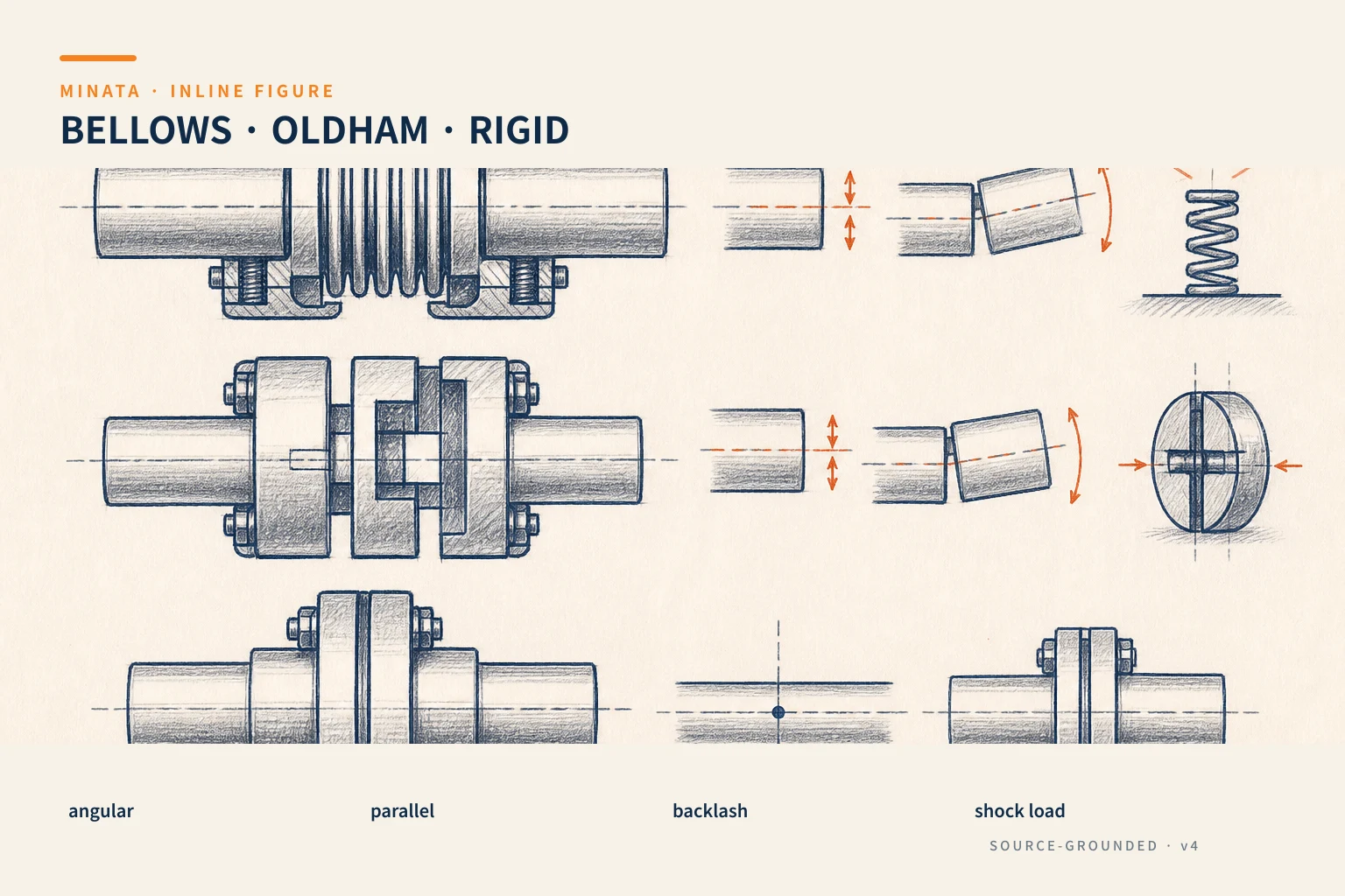 Diagram for choosing a coupling by misalignment, backlash and shock load
