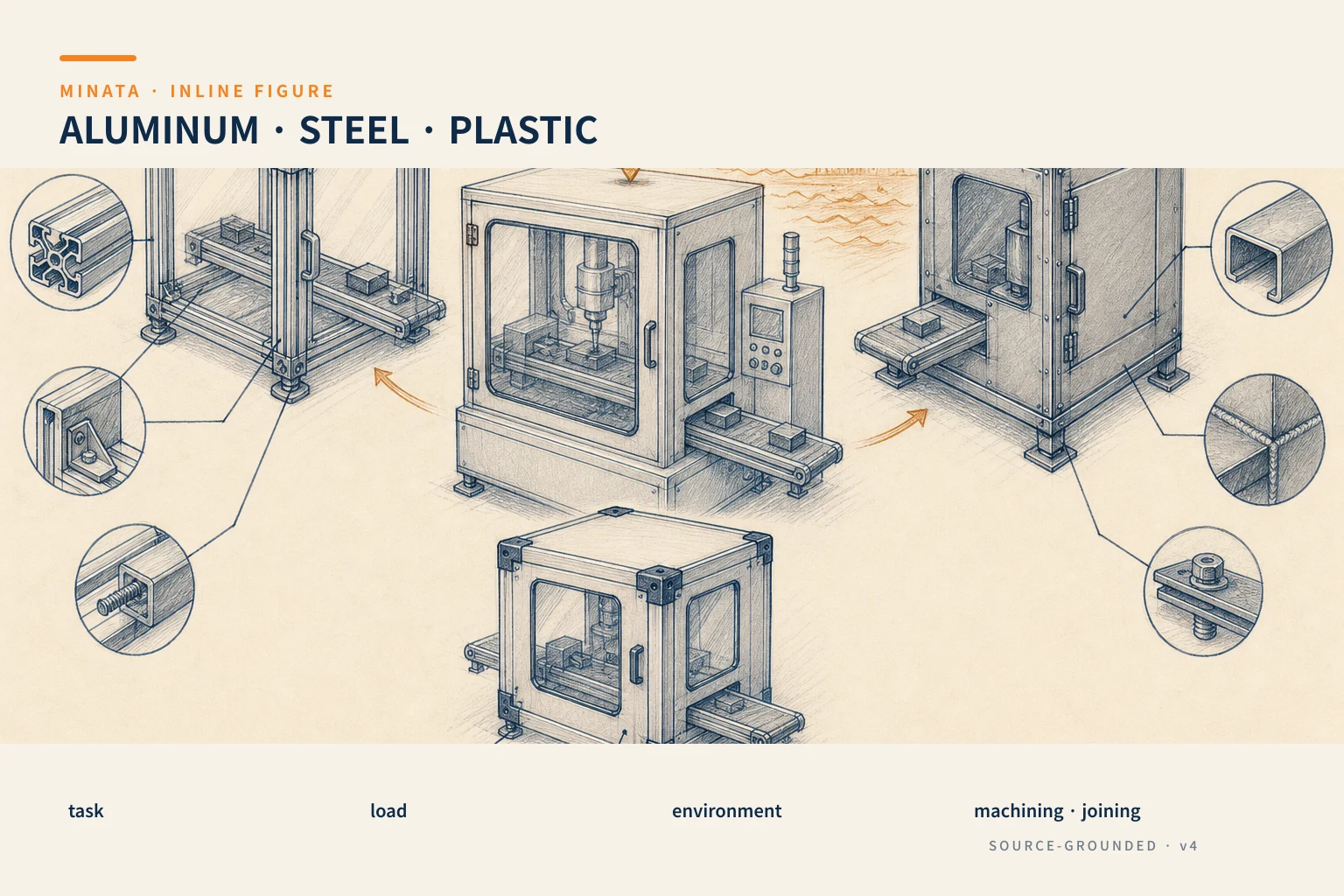 Diagram for choosing a plate and frame material by task, environment, machining and joining