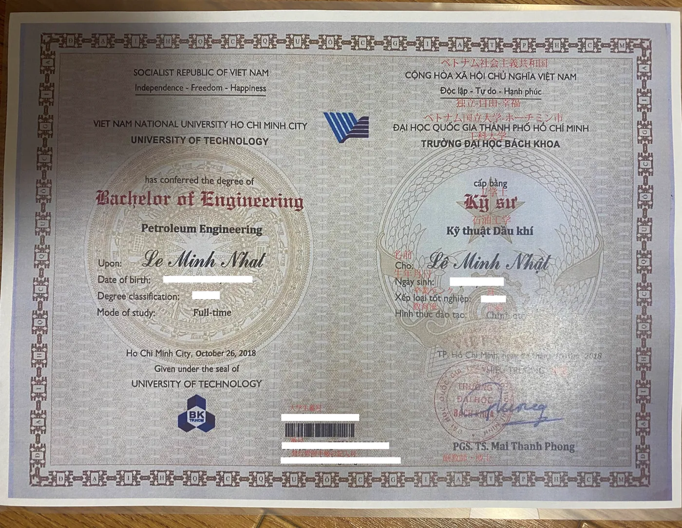 Copy of the university degree with translation