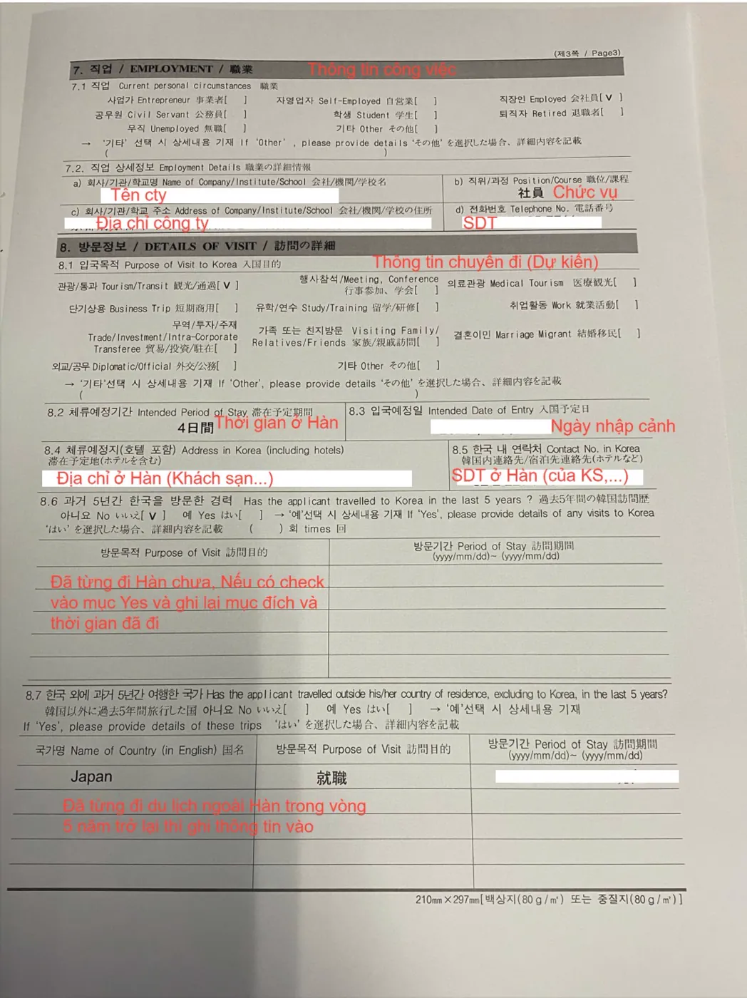 査証発給申請書 – Visa application form (page 3/5)